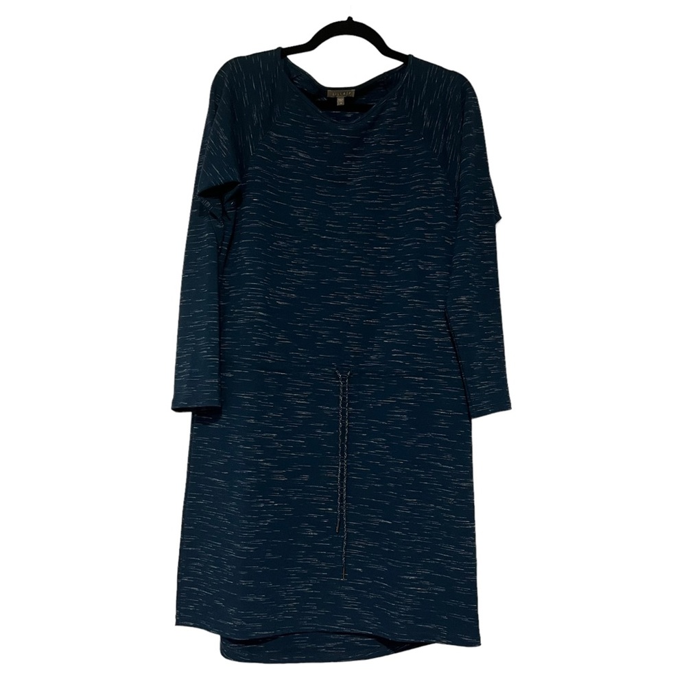 Lilla P Space Dye Navy Long Sleeve Midi Dress Tie Waist Size Medium‎